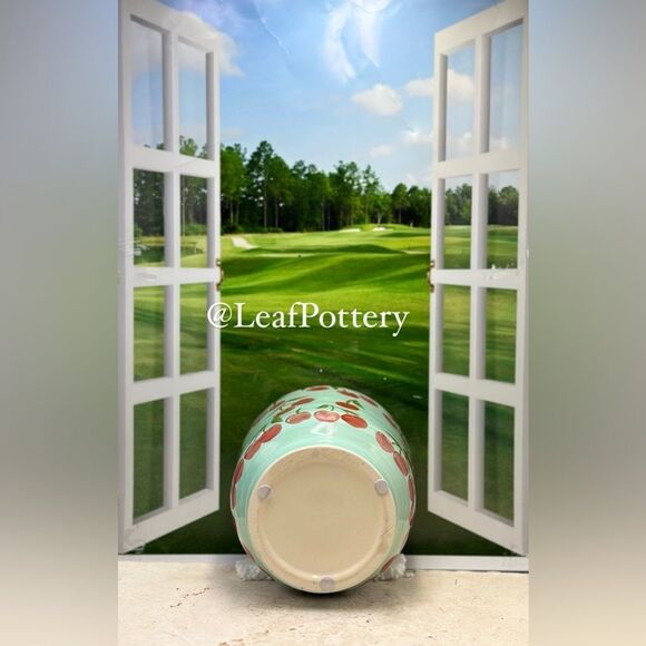 Cherry Patterned Blue/Red Ceramic Planter without drainage hole - Picture 8 of 9